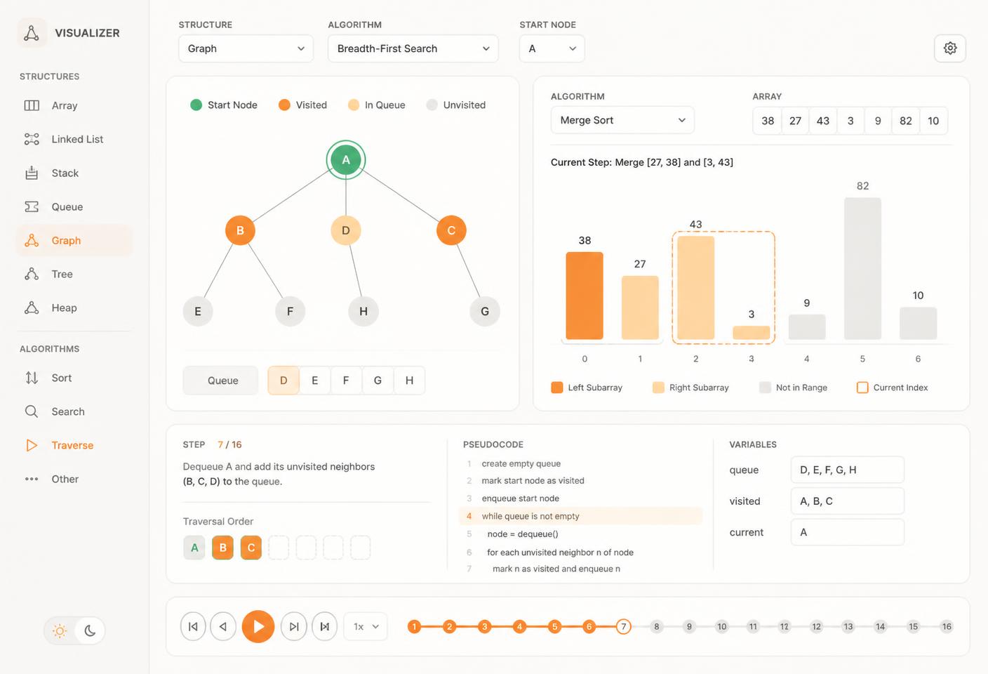 Algorithm visualizer running a traversal